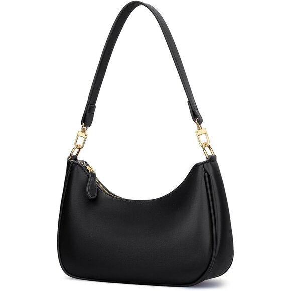 Handbags - Women's Black Polyurethane Leather Cute Gold Chain Strap Underarm Hobo Purses